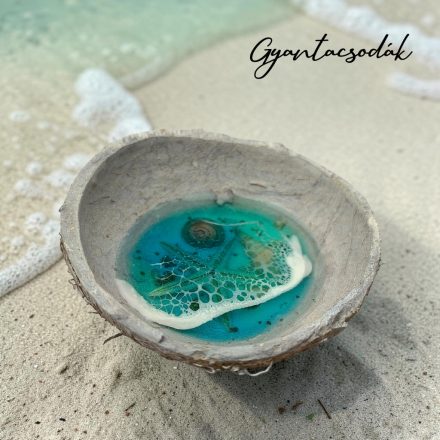 ÉKSZERTARTÓ - VALÓDI KÓKUSZDIÓ GYŰRŰTARTÓ - KAGYLÓKKAL - GYANTACSODÁK