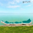 90 CM ZÖLD BALATON, HOMOKOS PARTTAL - EPOXI GYANTA FALIKÉP - GYANTACSODÁK